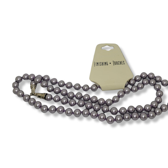 Vintage Finishing Touches Silver-Lavender 8mm Round Faux Pearls tied Strand 30" - Picture 5 of 7